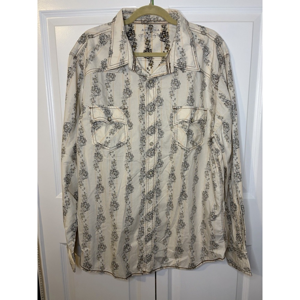Arizona Jean Company Western Long Sleeve Floral Pattern Pearl Snaps Men's XXL
